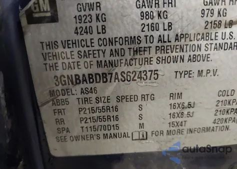 2010 Chevrolet Hhr Lt from USA, damaged, VIN 3GNBABDB7AS624375